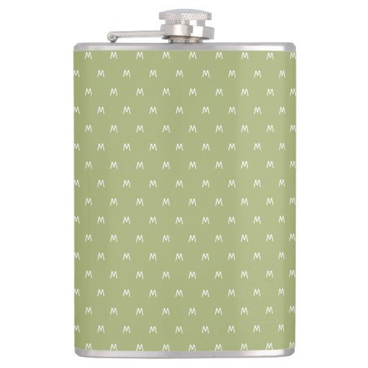 Minimalistische groene en witte monogram heupfles (Voorkant)