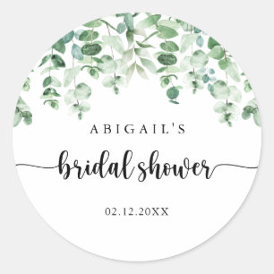 Minimalistische groene eucalyptus bruiloft favor   ronde sticker