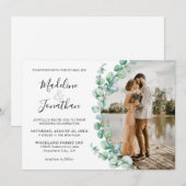 Minimalistische groene eucalyptus foto trouwkaart kaart (Voorkant / Achterkant)