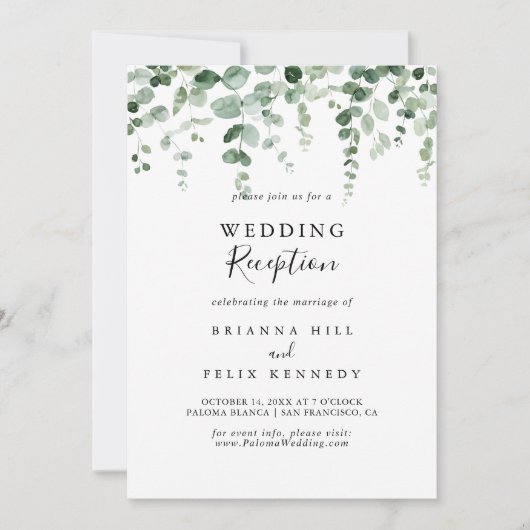 Minimalistische groene eucalyptus huwelijksrecepti kaart (Voorkant)