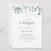 Minimalistische groene eucalyptus laten we feest v kaart (Voorkant)