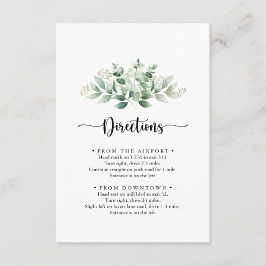 Minimalistische groene Eucalyptus Wedding Directio Informatiekaartje (Voorkant)
