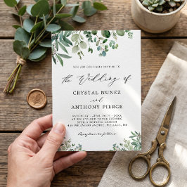 Minimalistische groene eucalyptusbladeren bruiloft kaart