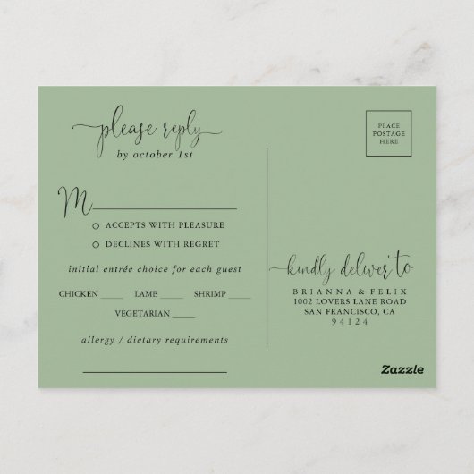 Minimalistische Groene Eucalyptusmenu Keuze RSVP Briefkaart (Achterkant)