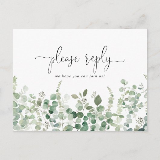 Minimalistische Groene Eucalyptusmenu Keuze RSVP Briefkaart (Voorkant)
