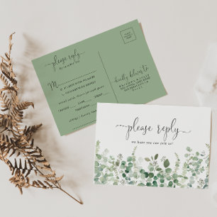 Minimalistische Groene Eucalyptusmenu Keuze RSVP Briefkaart