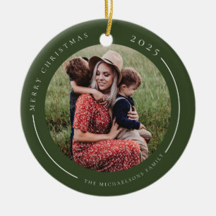 Minimalistische groene familiefoto keramisch ornament