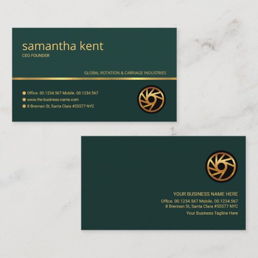 Minimalistische Groene Faux Gold Line Business CEO Visitekaartje (Voorkant / Achterkant)