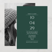 Minimalistische groene foto trouwdatum kaart (Voorkant / Achterkant)