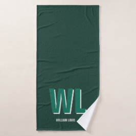 Minimalistische groene gepersonaliseerde monogram  badhanddoek
