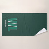Minimalistische groene gepersonaliseerde monogram badhanddoek (Badhanddoek)