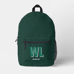 Minimalistische groene gepersonaliseerde monogram bedrukte rugzak