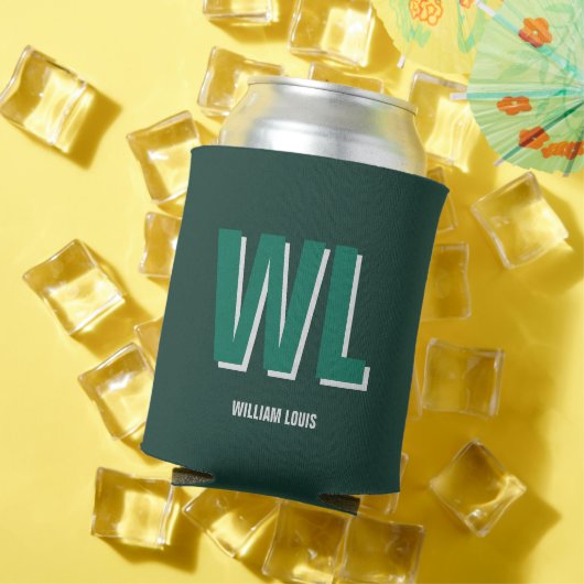 Minimalistische groene gepersonaliseerde monogram  blikjeskoeler (Insitu Zomer)