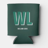 Minimalistische groene gepersonaliseerde monogram  blikjeskoeler (Voorkant)
