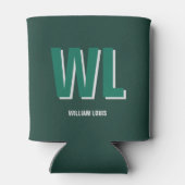 Minimalistische groene gepersonaliseerde monogram  blikjeskoeler (Achterkant)