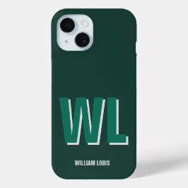Minimalistische groene gepersonaliseerde monogram  iPhone 15 case