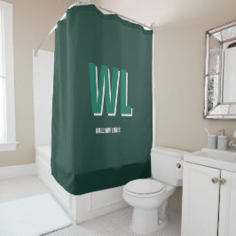 Minimalistische groene gepersonaliseerde monogram  douchegordijn