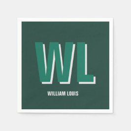Minimalistische groene gepersonaliseerde monogram  servet