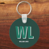 Minimalistische groene gepersonaliseerde monogram sleutelhanger (Voorkant)