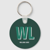 Minimalistische groene gepersonaliseerde monogram sleutelhanger (Achterkant)