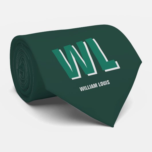 Minimalistische groene gepersonaliseerde monogram stropdas (Opgerold)