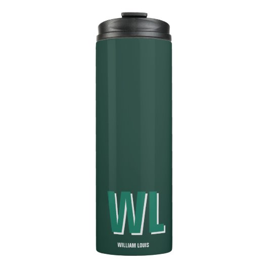 Minimalistische groene gepersonaliseerde monogram thermosbeker (Voorkant)