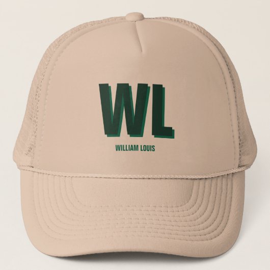 Minimalistische groene gepersonaliseerde monogram  trucker pet (Voorkant)