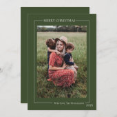 Minimalistische groene gezinsfoto feestdagenkaart (Voorkant / Achterkant)