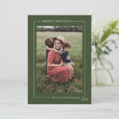 Minimalistische groene gezinsfoto feestdagenkaart (Staand voorkant)