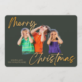 Minimalistische groene gouden vrolijk kerstfeest h kaart