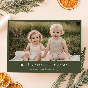 Minimalistische groene grappige kerstfoto feestdagenkaart