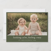 Minimalistische groene grappige kerstfoto feestdagenkaart (Voorkant)