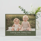 Minimalistische groene grappige kerstfoto feestdagenkaart (Staand voorkant)