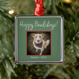 Minimalistische groene Happy Pawholidays Pet Holid Metalen Ornament