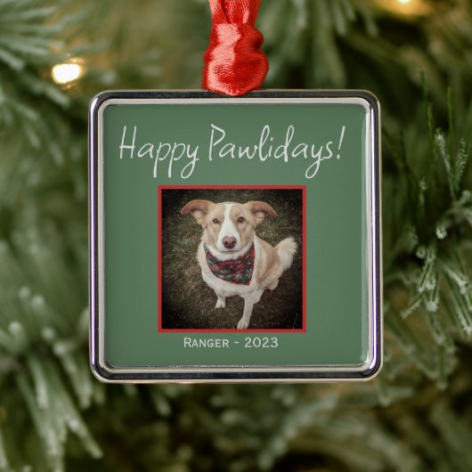Minimalistische groene Happy Pawholidays Pet Holid Metalen Ornament (Boom)