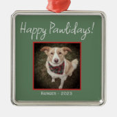Minimalistische groene Happy Pawholidays Pet Holid Metalen Ornament (Voorkant)