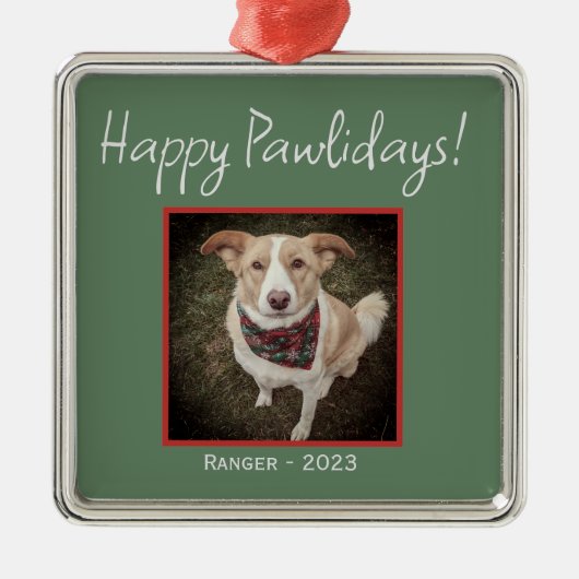 Minimalistische groene Happy Pawholidays Pet Holid Metalen Ornament (Voorkant)
