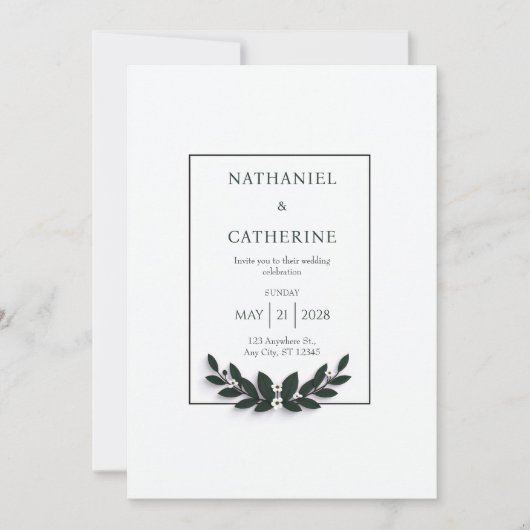 Minimalistische groene krans bruiloft kaart (Voorkant)