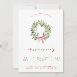 Minimalistische groene krans en strik Kerstfeest Kaart