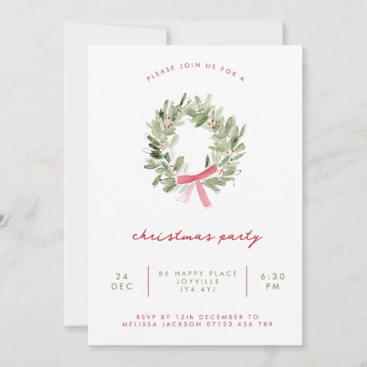 Minimalistische groene krans en strik Kerstfeest Kaart (Voorkant)