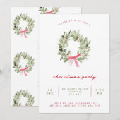 Minimalistische groene krans en strik Kerstfeest Kaart (Voorkant / Achterkant)
