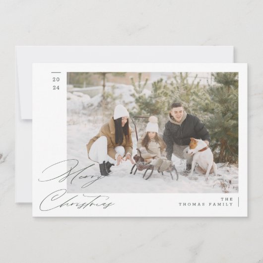 Minimalistische groene moderne familie vrolijk ker feestdagenkaart (Voorkant)