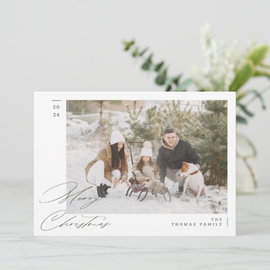 Minimalistische groene moderne familie vrolijk ker feestdagenkaart (Staand voorkant)