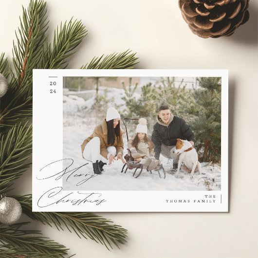 Minimalistische groene moderne familie vrolijk ker feestdagenkaart