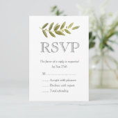 Minimalistische Groene Olijfblad Bruiloft RSVP Kaa (Staand voorkant)