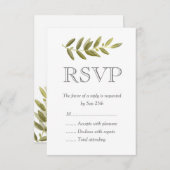 Minimalistische Groene Olijfblad Bruiloft RSVP Kaa (Voorkant / Achterkant)