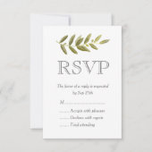 Minimalistische Groene Olijfblad Bruiloft RSVP Kaa Kaartje (Voorkant)