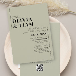 Minimalistische groene salie All One RSVP QR Code  Kaart