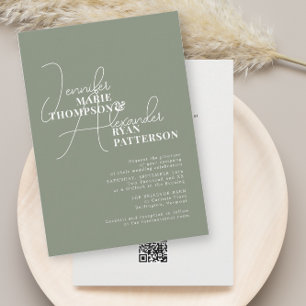 Minimalistische groene salie alles-in-één & RSVP Q Kaart