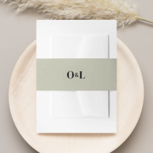 Minimalistische groene salie monogram huwelijksdag uitnodigingen wikkel